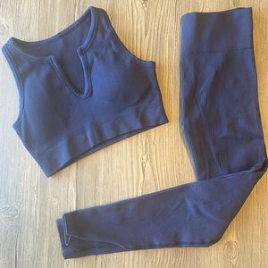 Workout Outfit 2 Piece Ribbed Seamless Crop Tank High Waist Yoga Leggings Set